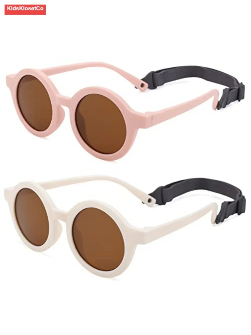 Baby Polarized Round Sunglasses Flexible TPEE Rubber with Strap for Toddler